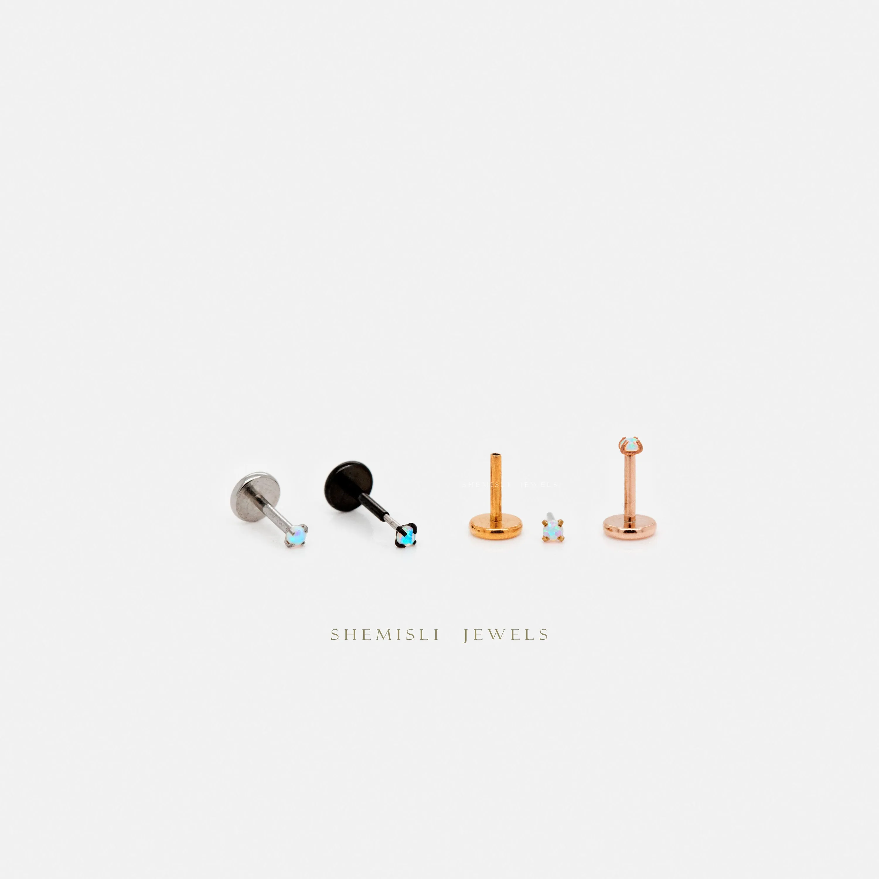 Tiny Opal Threadless Flat Back Lip Labret Stud, 18,16ga, 6-10mm, October Birthstone, Unisex, Surgical Steel SHEMISLI SS525