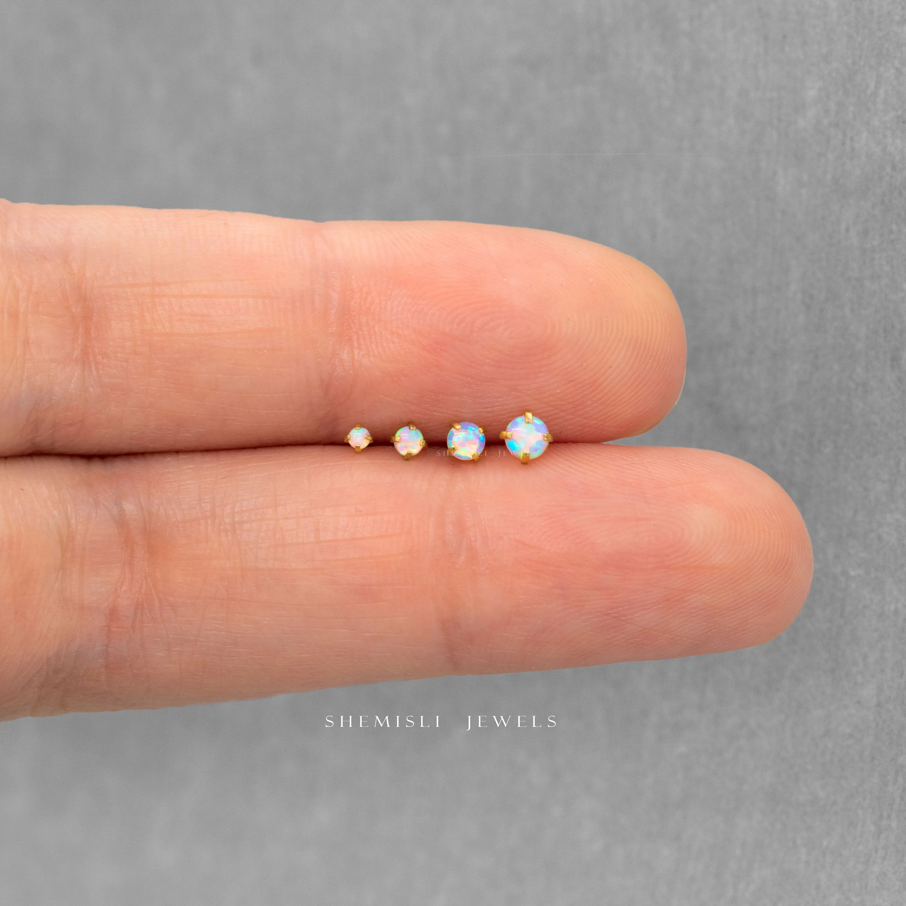 Tiny Opal Threadless Flat Back Lip Labret Stud, 18,16ga, 6-10mm, October Birthstone, Unisex, Surgical Steel SHEMISLI SS525