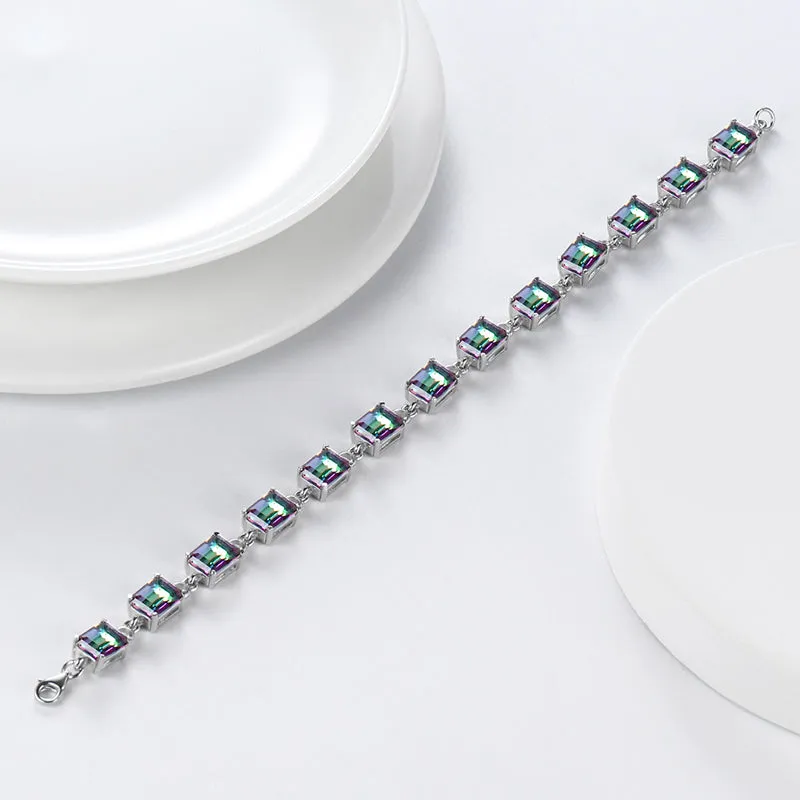 Tokyo Mart Women Tennis Bracelets Retro Square Rainbow Mystic Topaz Jewelry Gifts 925 Sterling Silver