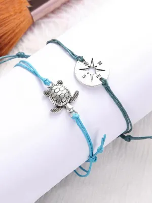 Tortoise Decor Anklet Set 2pcs