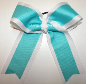 Turquoise White Ponytail Cheer Bow