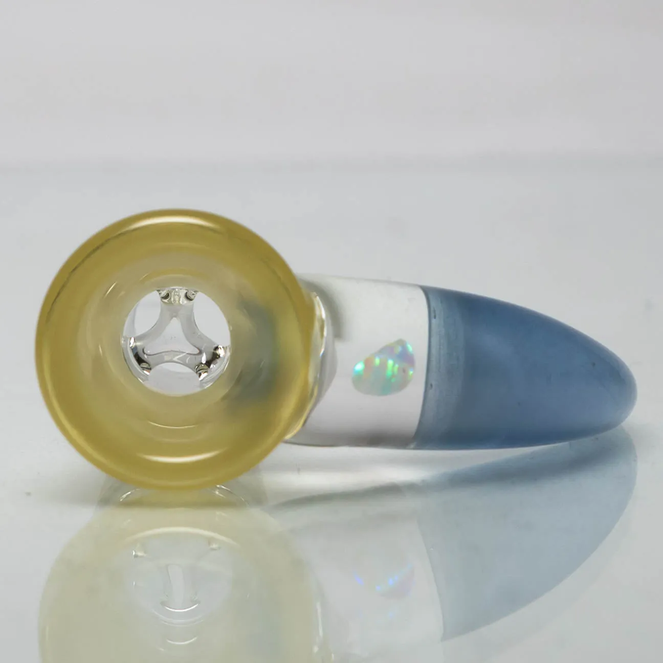 Unity Glassworks - 3 Hole Opal Horn Slide - 14mm - CFL Pastel Serum & Blue Satin