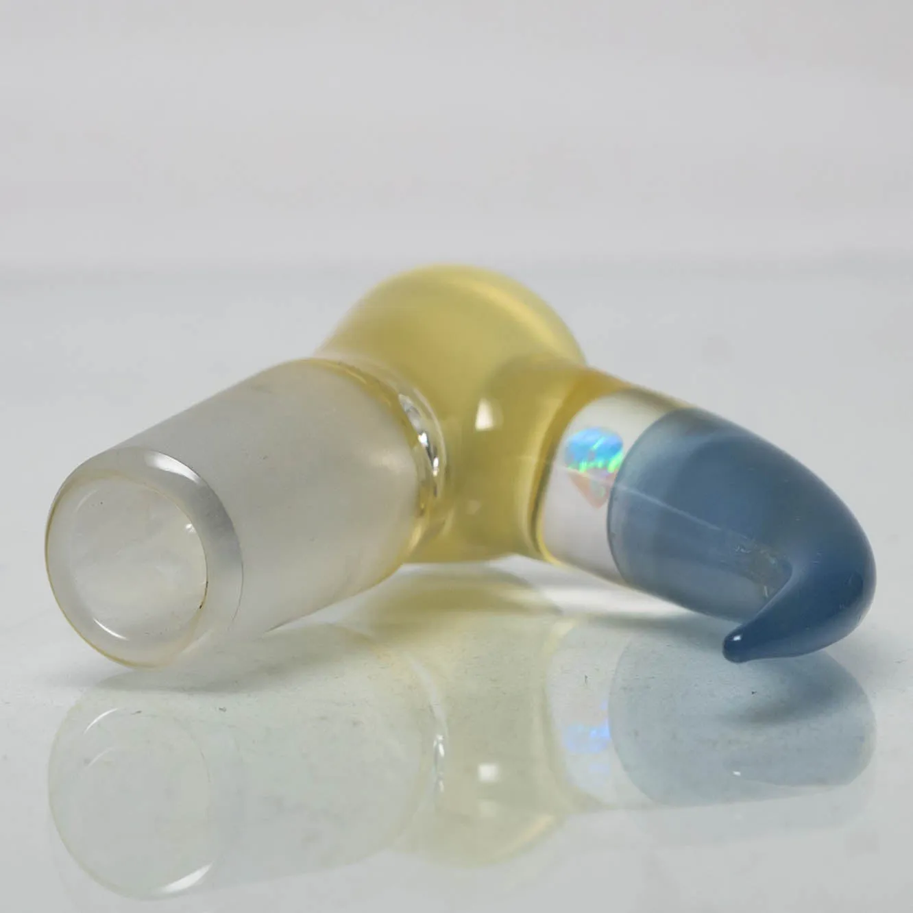 Unity Glassworks - 3 Hole Opal Horn Slide - 14mm - CFL Pastel Serum & Blue Satin