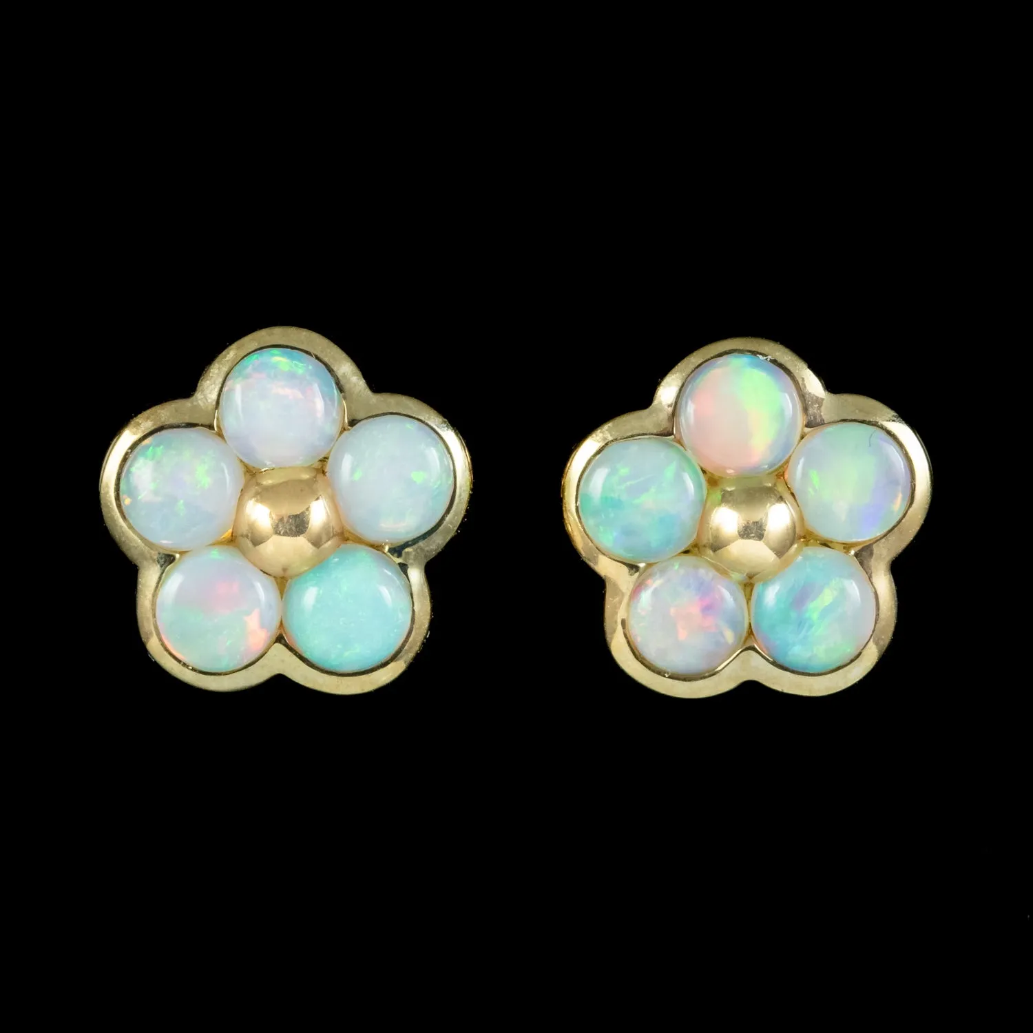 Victorian Style Natural Opal Flower Stud Earrings 9ct Gold