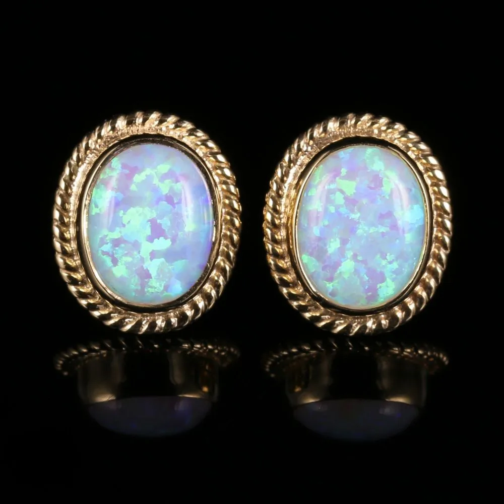 Victorian Style Opal Stud Earrings 9ct Gold