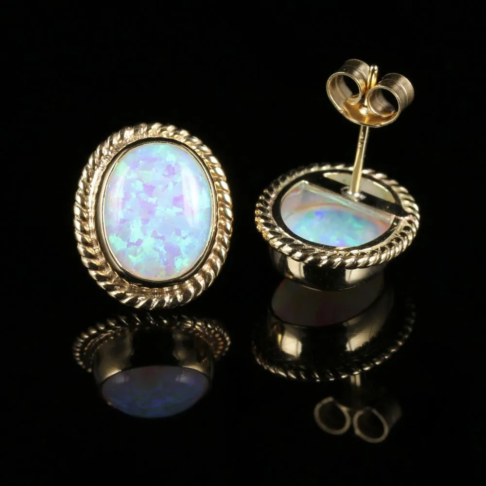 Victorian Style Opal Stud Earrings 9ct Gold