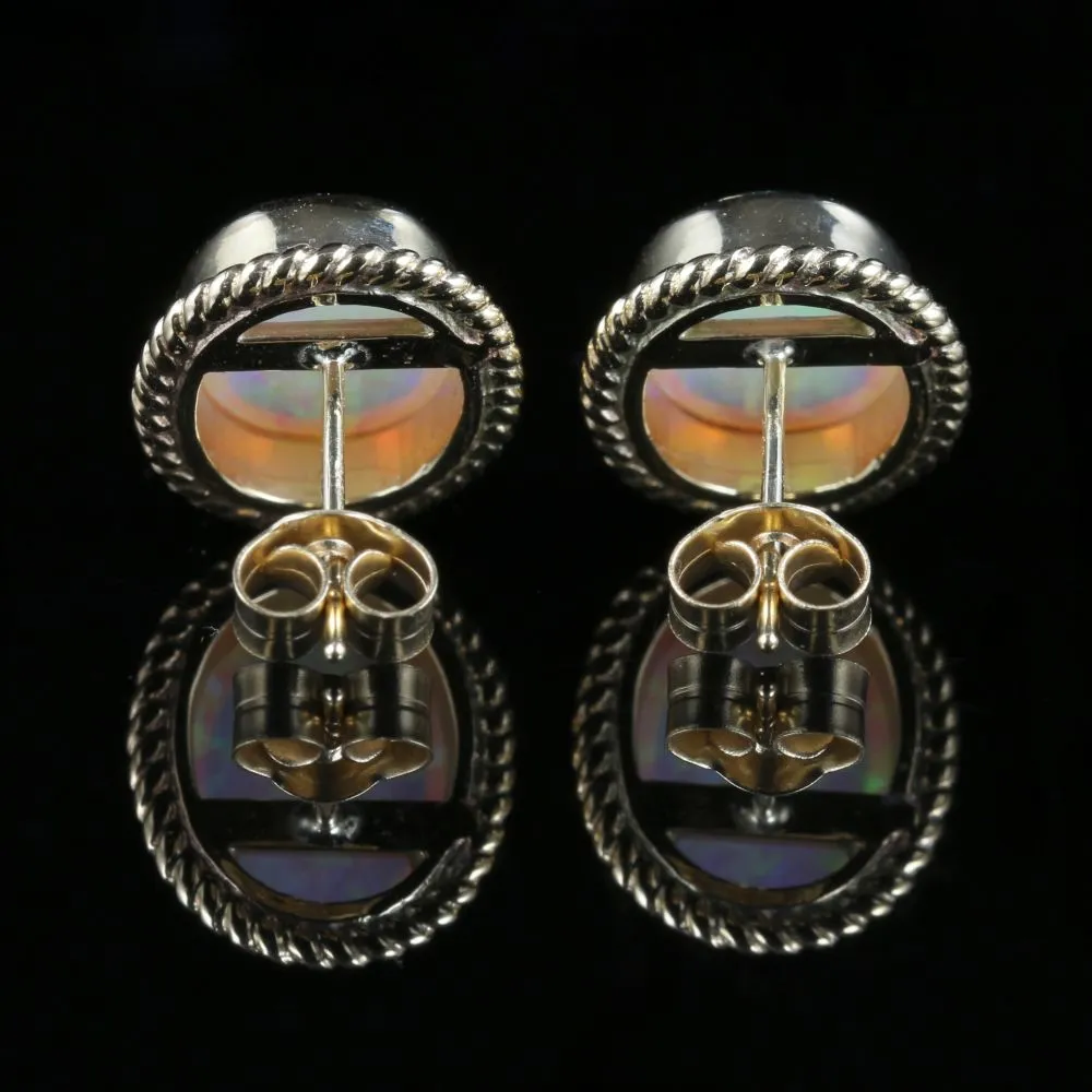 Victorian Style Opal Stud Earrings 9ct Gold