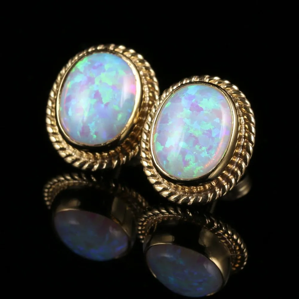 Victorian Style Opal Stud Earrings 9ct Gold