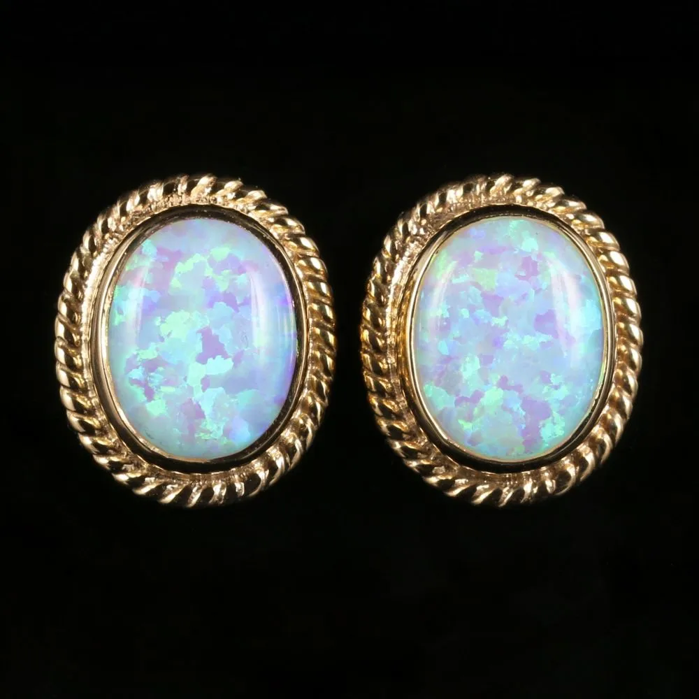 Victorian Style Opal Stud Earrings 9ct Gold