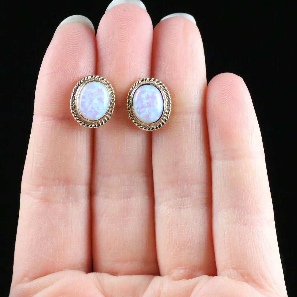 Victorian Style Opal Stud Earrings 9ct Gold