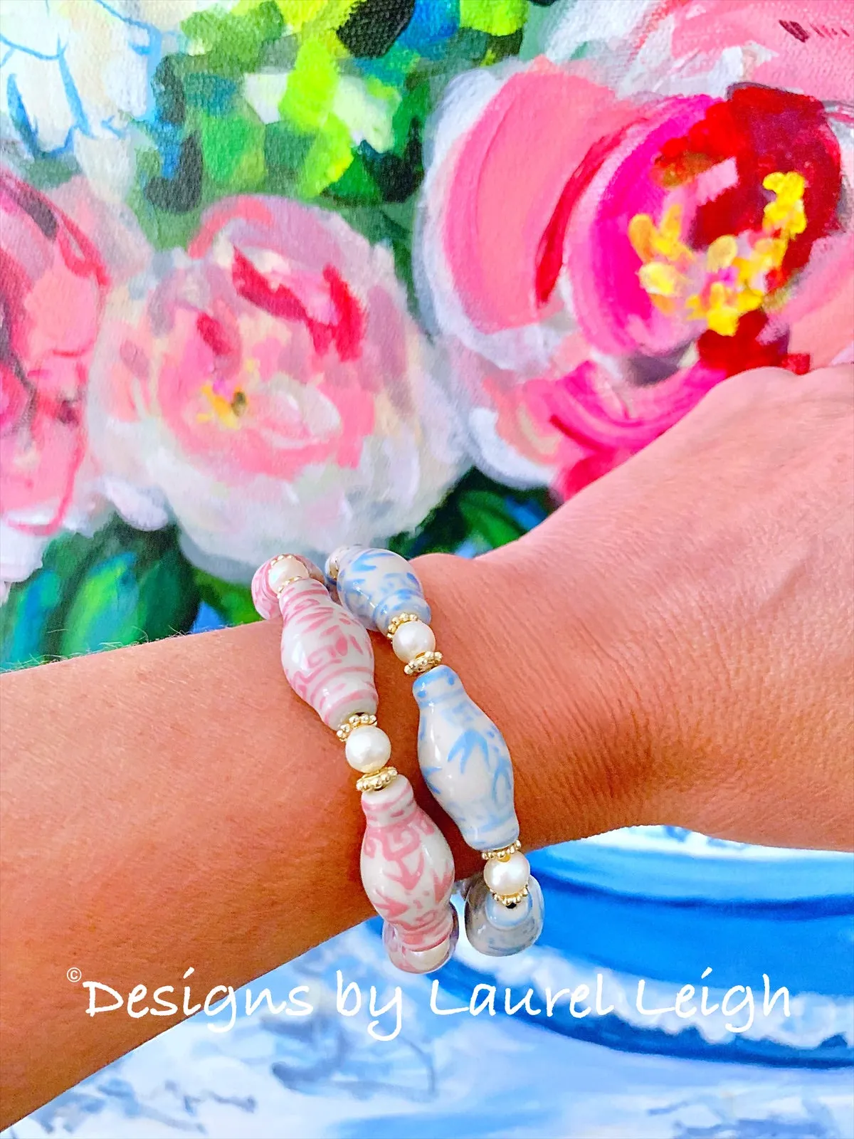 Wedgwood Blue Chinoiserie Ginger Jar Pearl Bracelet