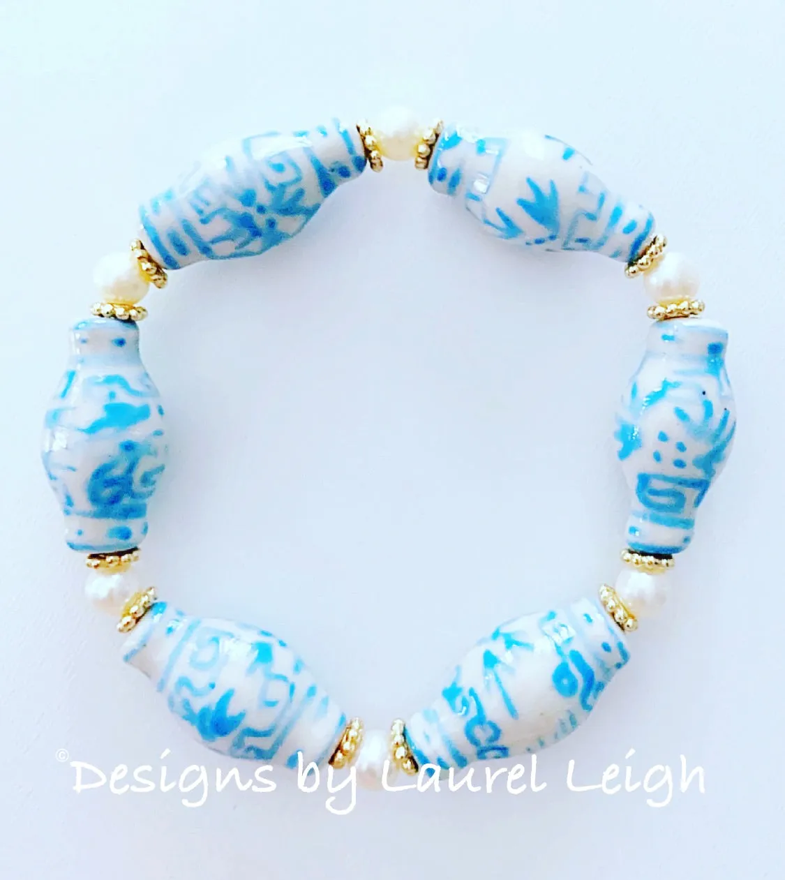 Wedgwood Blue Chinoiserie Ginger Jar Pearl Bracelet