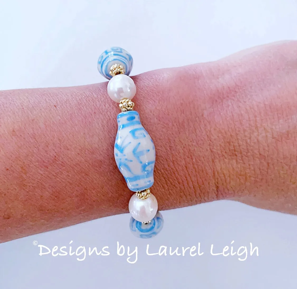 Wedgwood Blue Chinoiserie Ginger Jar Pearl Bracelet