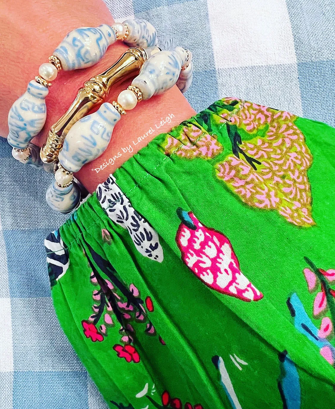 Wedgwood Blue Chinoiserie Ginger Jar Pearl Bracelet
