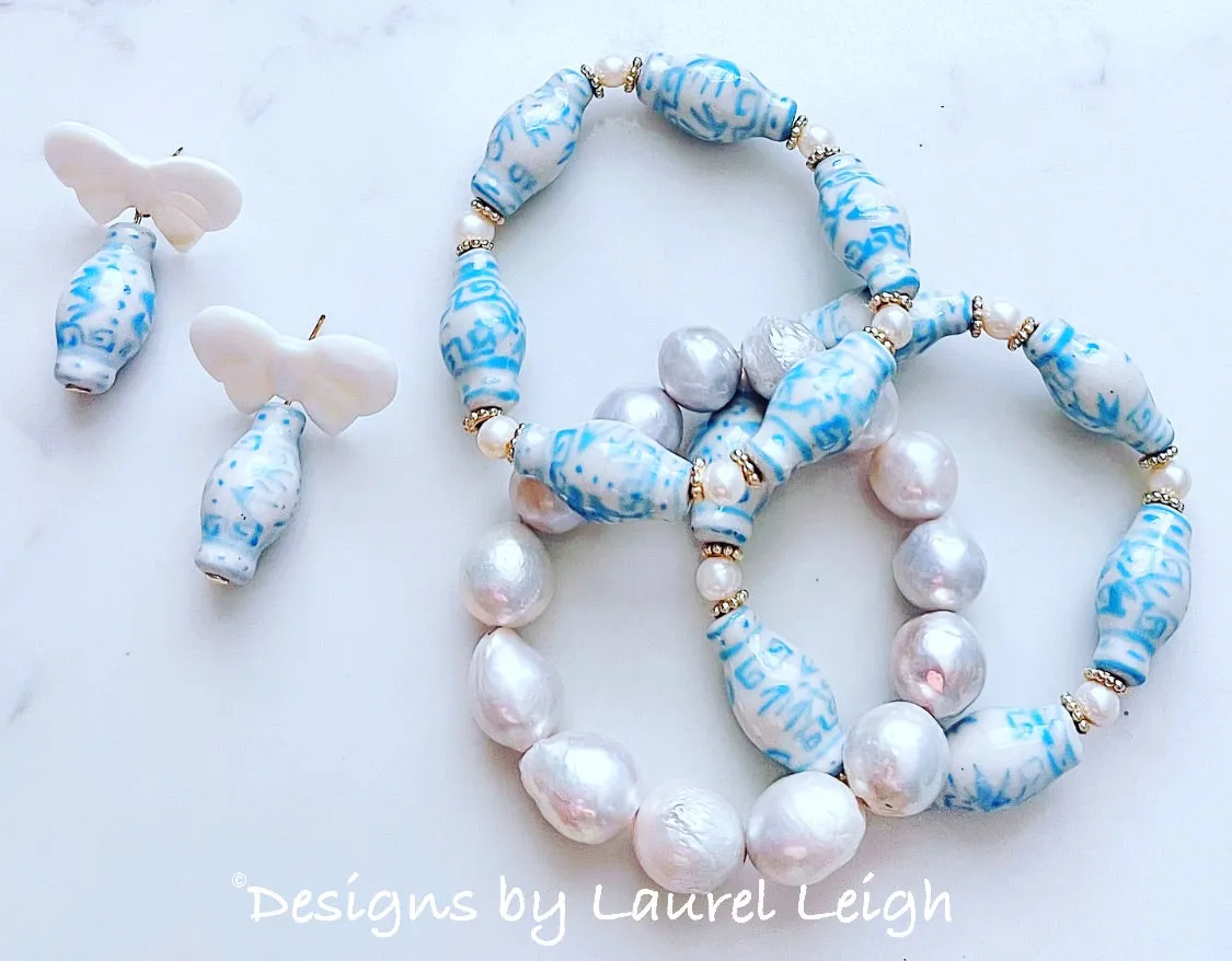 Wedgwood Blue Chinoiserie Ginger Jar Pearl Bracelet