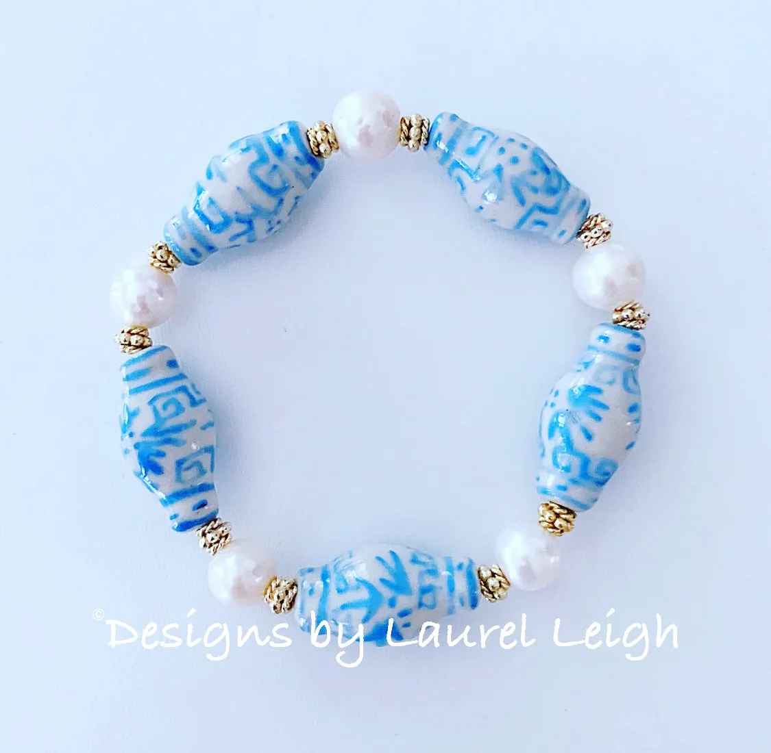 Wedgwood Blue Chinoiserie Ginger Jar Pearl Bracelet