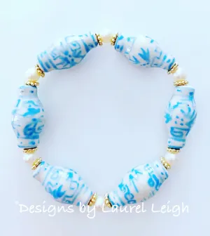 Wedgwood Blue Chinoiserie Ginger Jar Pearl Bracelet