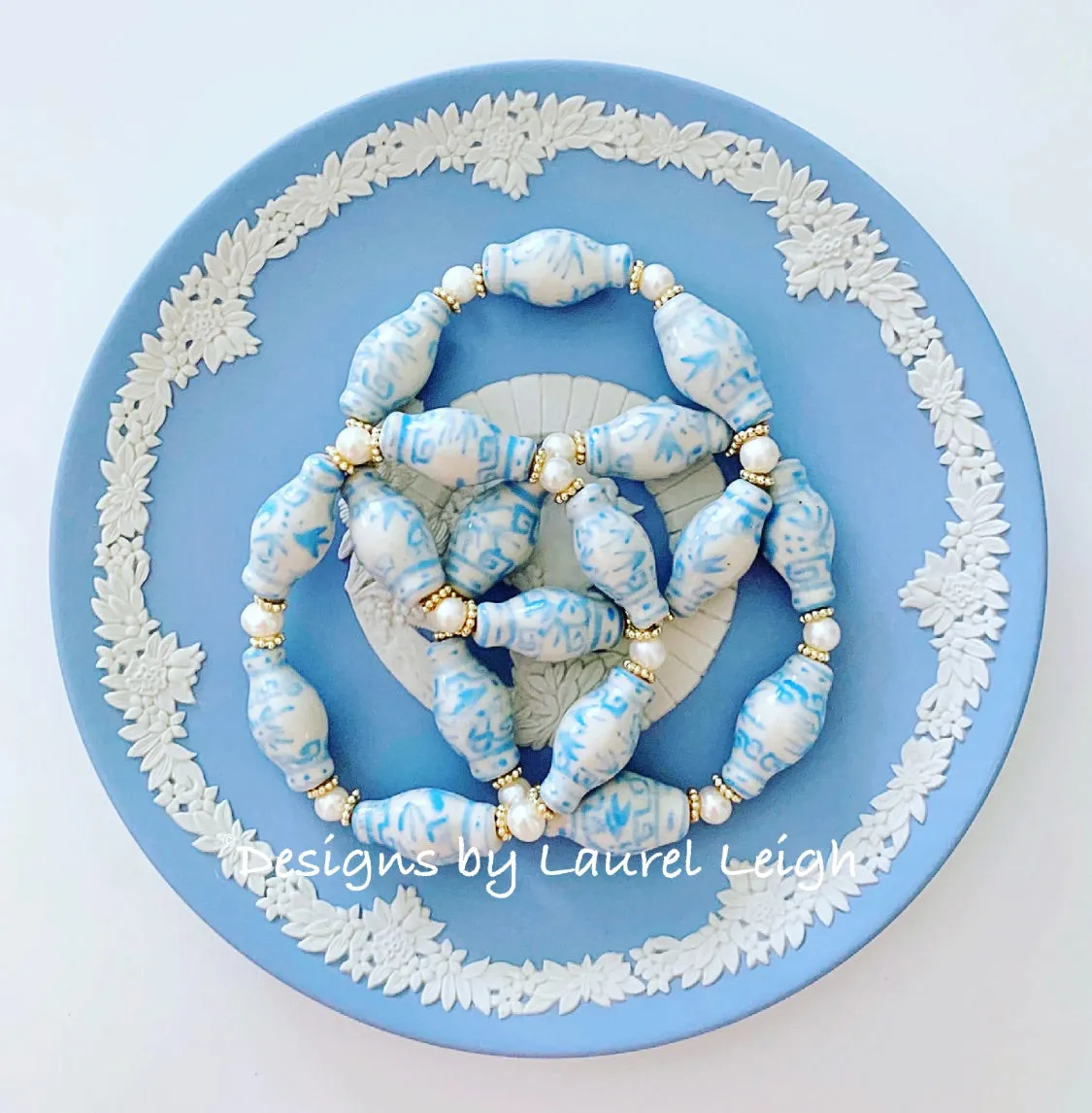 Wedgwood Blue Chinoiserie Ginger Jar Pearl Bracelet