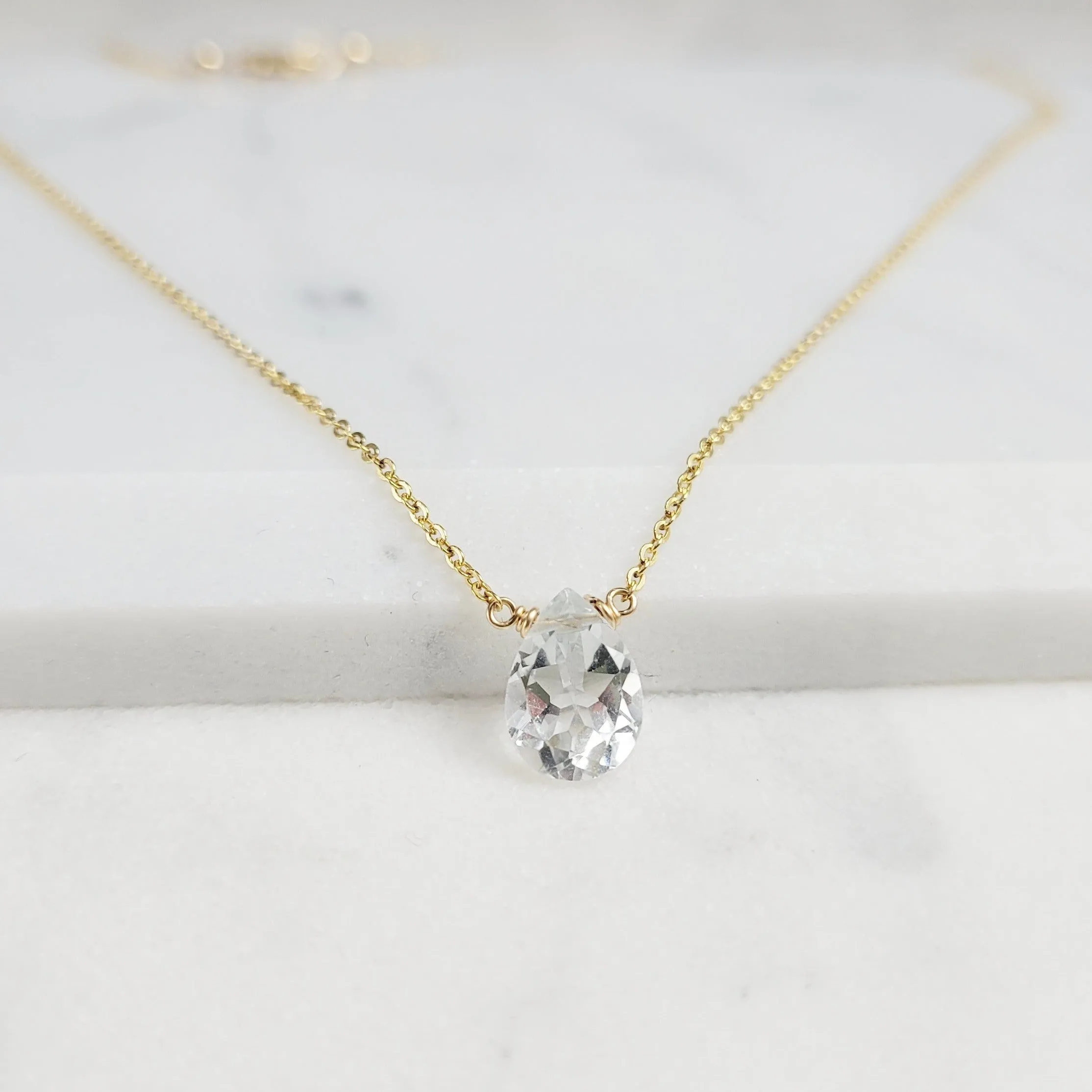 White Topaz Briolette Necklace