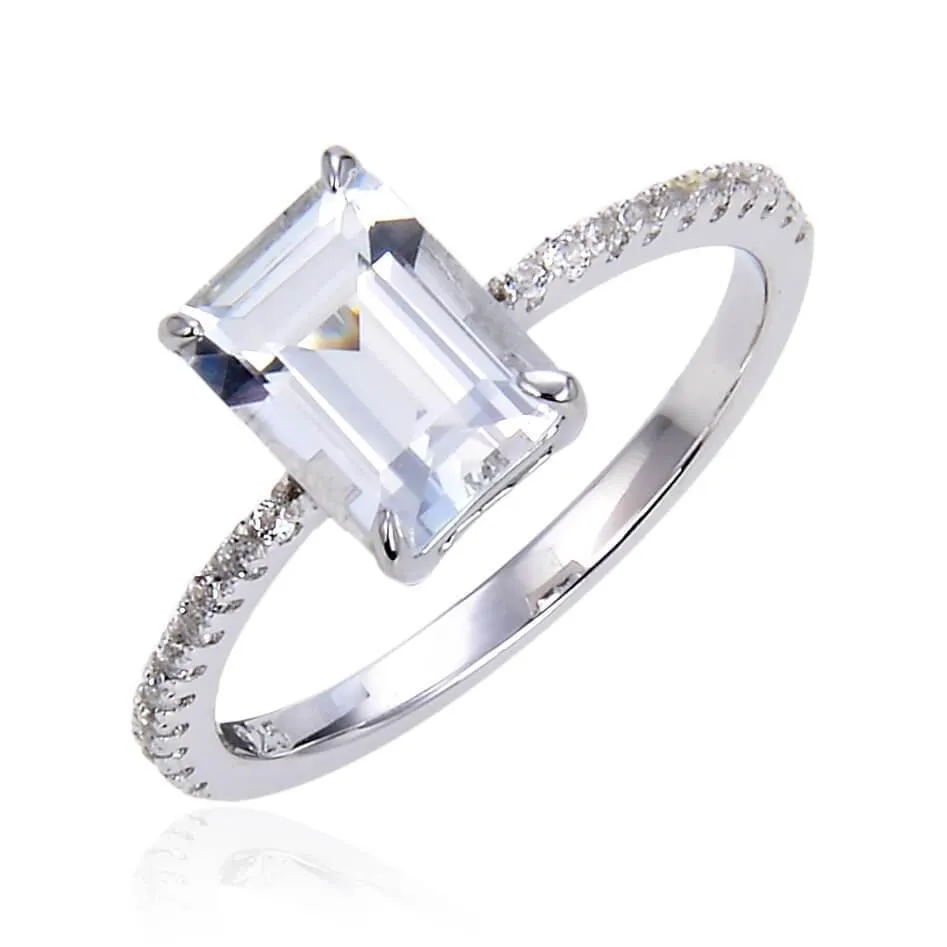 White Topaz Emerald Cut Engagement Ring