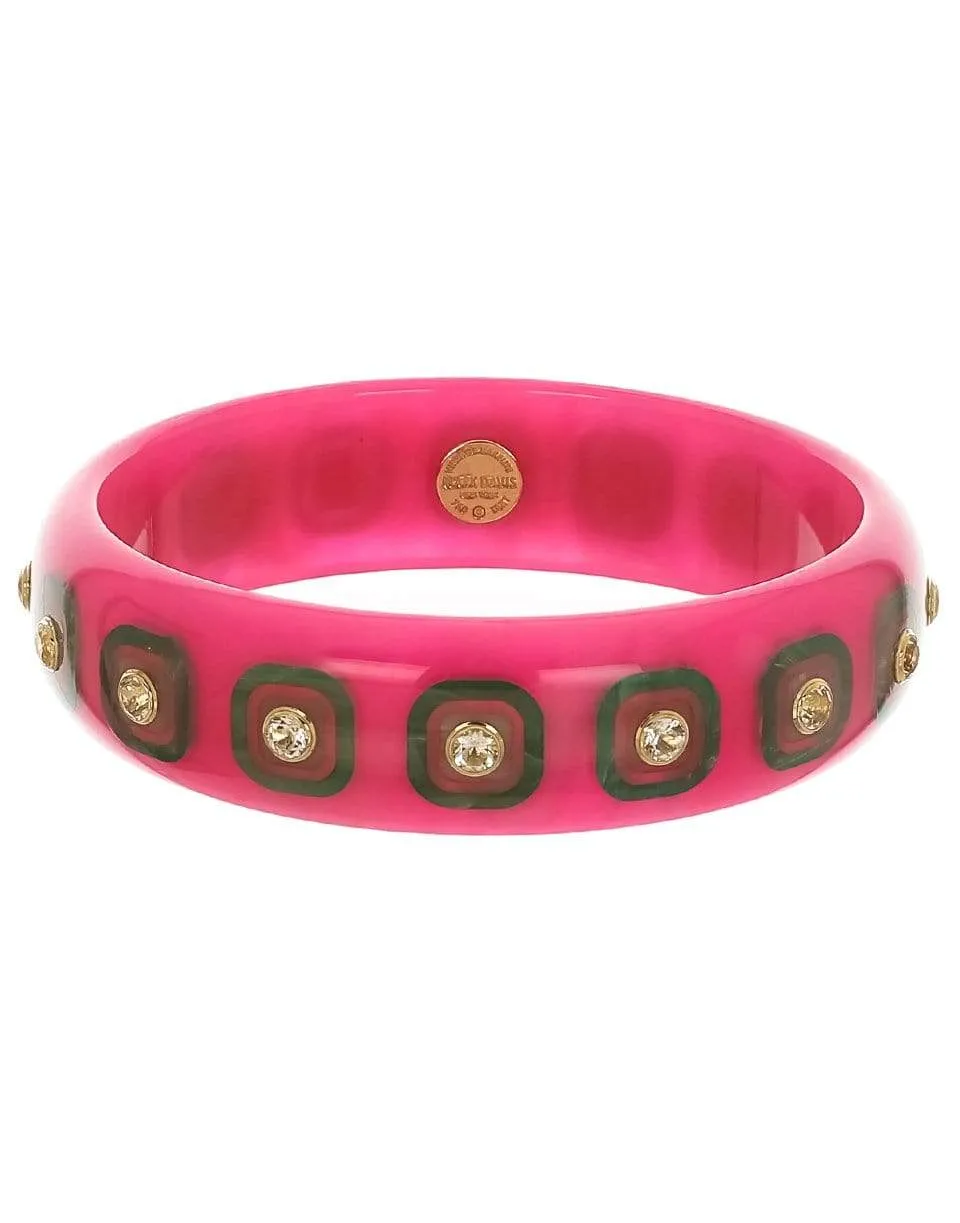 White Topaz Pink with Green Bakelite Bangle