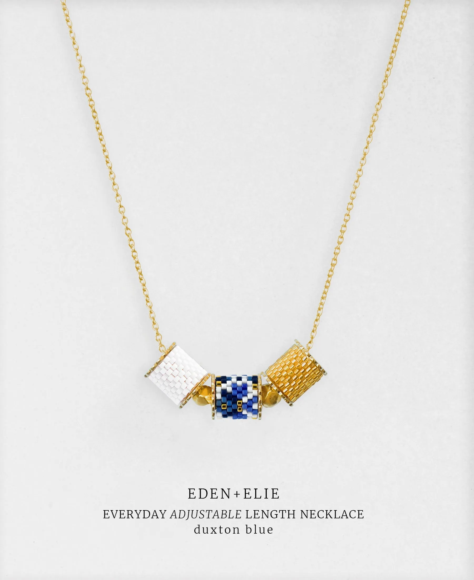 Wide Gold Bangle   Adjustable Length Necklace Set - Duxton Blue