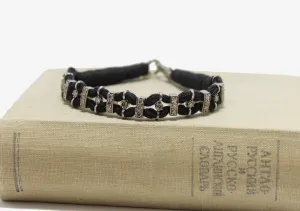 Woven Black Silk   Diamond Bracelet