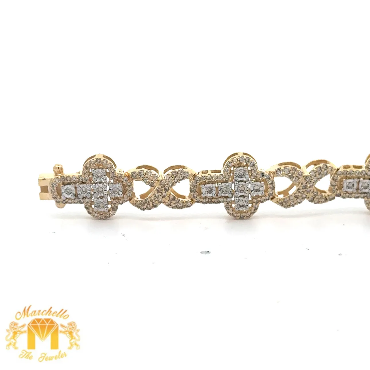 Yellow Gold and Diamond Cross Bracelet with Round Diamonds