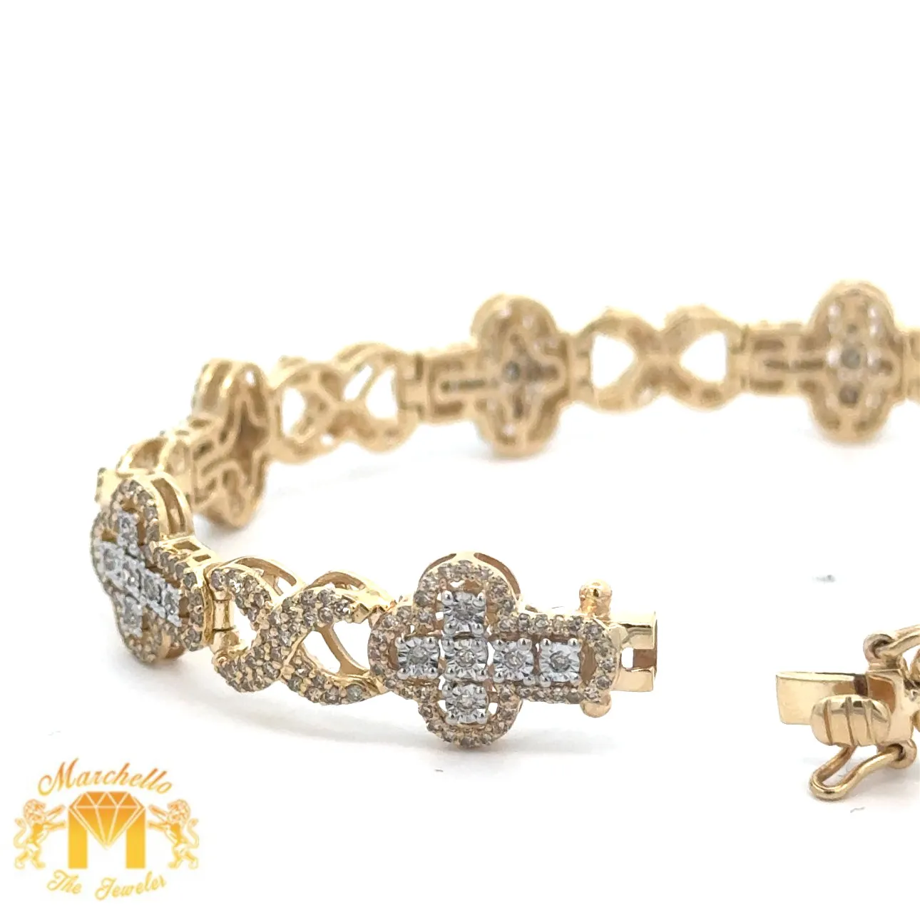 Yellow Gold and Diamond Cross Bracelet with Round Diamonds