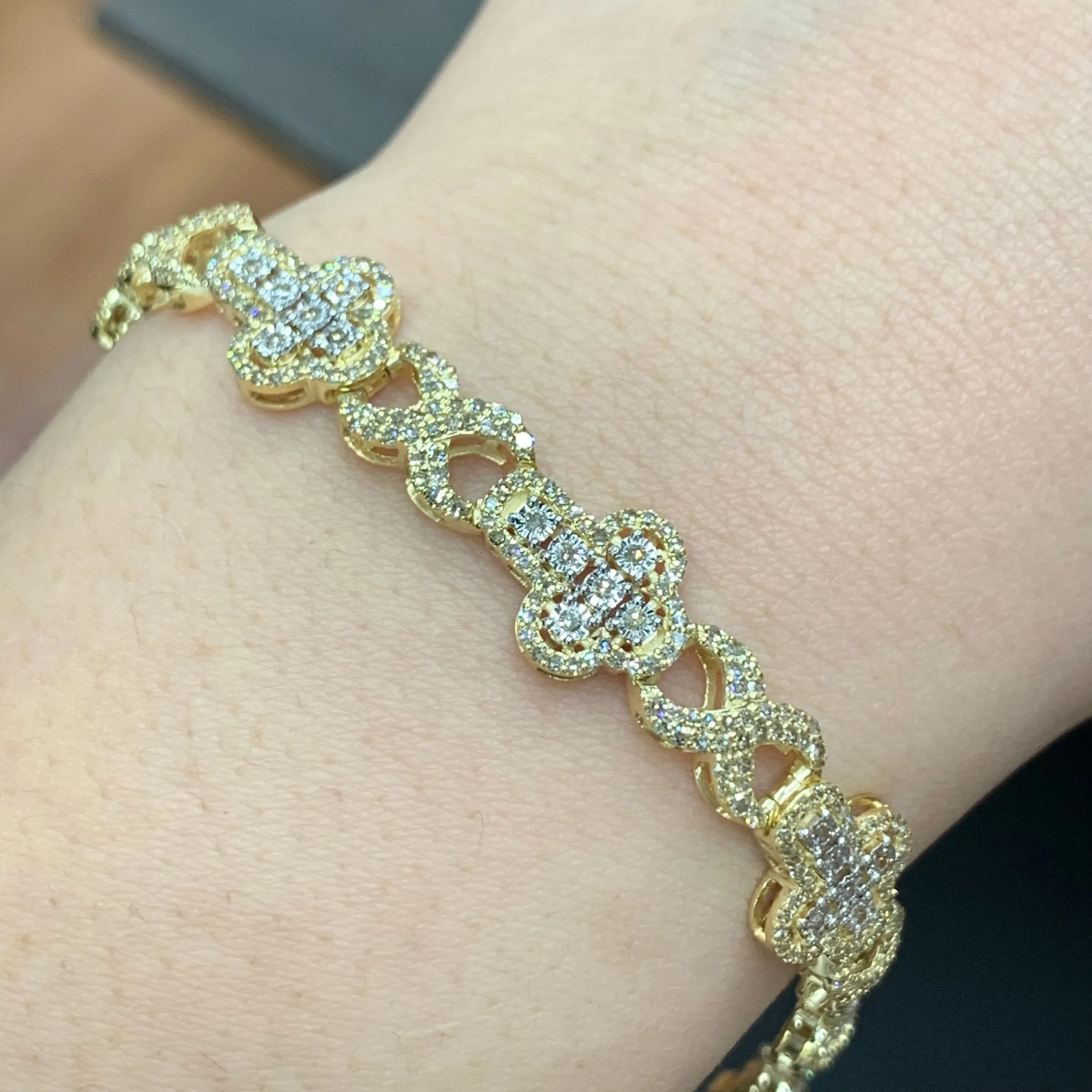 Yellow Gold and Diamond Cross Bracelet with Round Diamonds