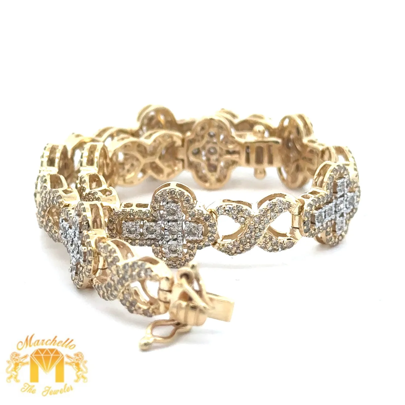 Yellow Gold and Diamond Cross Bracelet with Round Diamonds