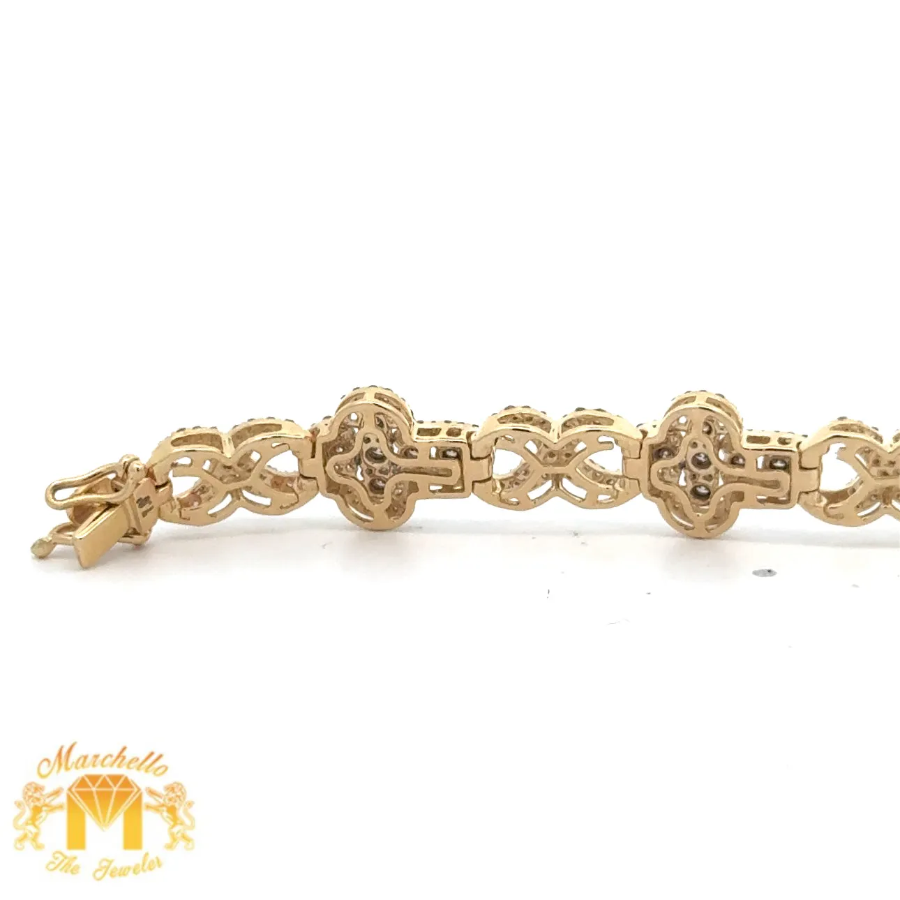 Yellow Gold and Diamond Cross Bracelet with Round Diamonds