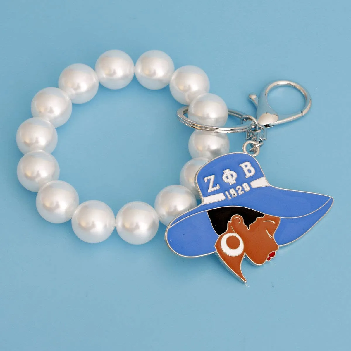 Zeta Phi Beta Blue White Hat Pearl Keychain Purse Charm