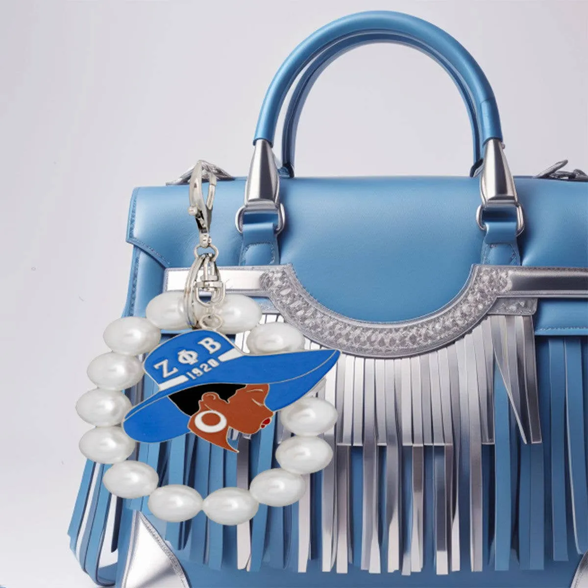 Zeta Phi Beta Blue White Hat Pearl Keychain Purse Charm