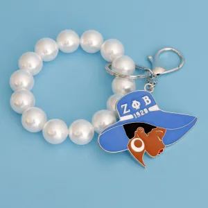 Zeta Phi Beta Blue White Hat Pearl Keychain Purse Charm