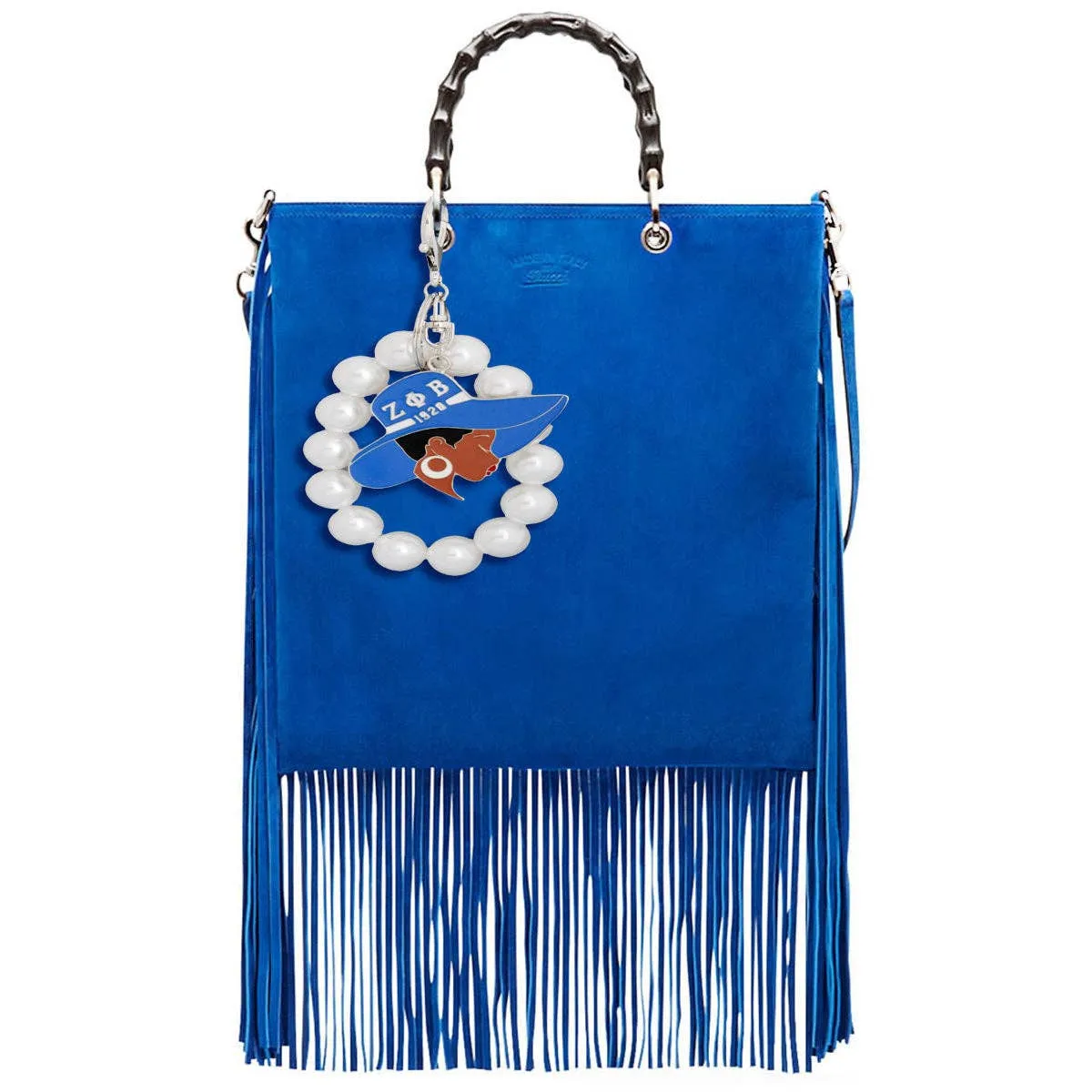 Zeta Phi Beta Blue White Hat Pearl Keychain Purse Charm