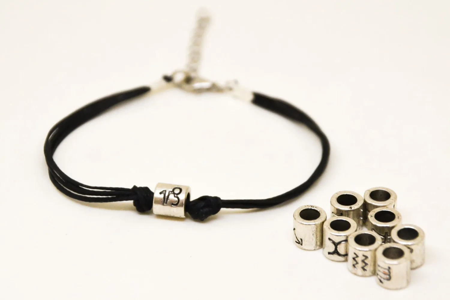 Zodiac signs bracelet, Capricorn sign, black cord, birthday gift for her